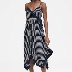 Banana Republic Strappy Handkerchief Hem Dress Midi Blue Stripe 6